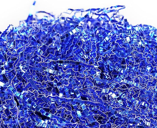 Bobobag - 1LB Crinkle Cut Paper Shred Filler Recyclable Gift Wrap Confetti Raffia Grass Shiny Shred Paper for Easter Baskets Filler Creative Eggs Decor (Blue)