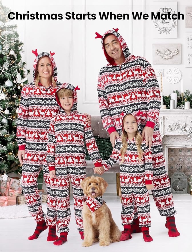 PATPAT Matching Family Christmas Onesie Pajamas – Holiday Hooded Jumpsuit Sleepwear PJs Couples Xmas Loungewear with Socks