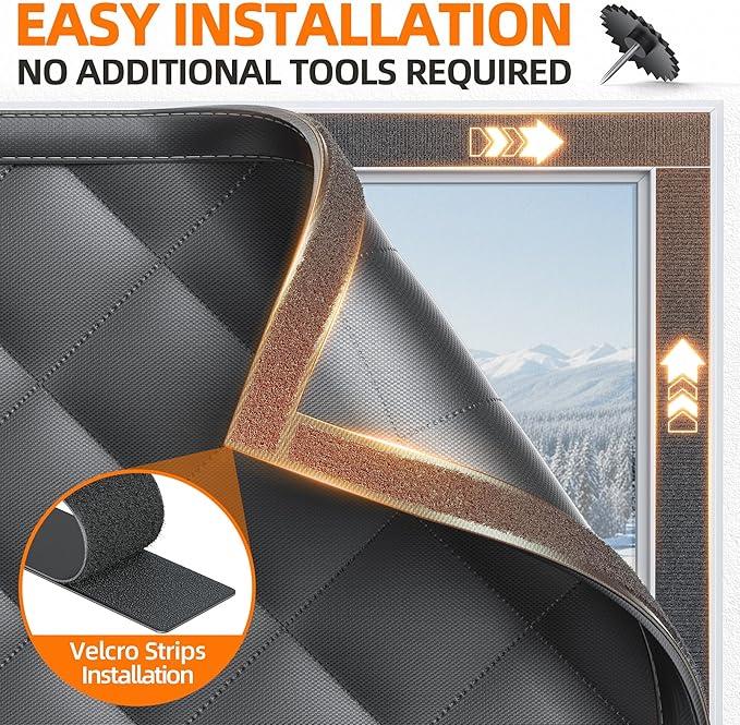 Window Insulation Kit for Winter 39"x63" Cold Weather Thermal Curtain with Heavy Cotton, Insulated Window Cover for Winter & Windows Draft Blocker for Winterizing Windows in Home RV Basement–Black