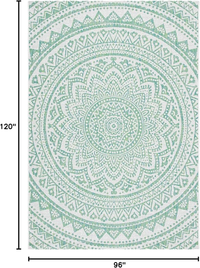 SAFAVIEH Courtyard Collection 8' x 10' Ivory/Green CY8734 Indoor/ Outdoor Waterproof Easy Cleaning Patio Backyard Mudroom Area Rug