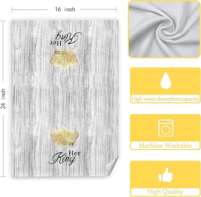 His and Hers Kitchen Towels Set of 2 - Wedding Engagement Gifts for Newlyweds Couples Bride and Groom, Just Married Honeymoon Gifts, King and Queen Decorative Hand Towels for Bathroom 16x24
