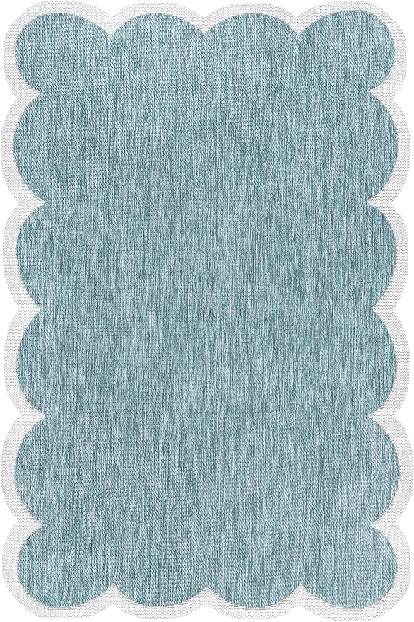 JONATHAN Y Cottage Two-Tone Scalloped Indoor Outdoor Area Rug 5X8 Turquoise/Cream, Alice Classic for Backyard, Patio, Porch, Easy-Cleaning, High Traffic, Pet-Friendly, Non-Shedding (SHP103D-5)