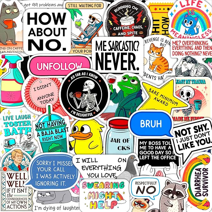 100Pcs Sarcastic Stickers for Adults - Funny Inappropriate Snarky Stickers, Sassy Unhinged Mean Silly Decals for Water Botttle, Laptop - Gag Gifts for Women & Men