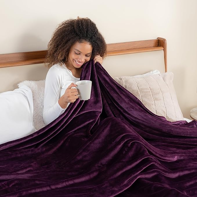 Berkshire Blanket Classic VelvetLoft® Solid Bed Blanket Queen Size,Lightweight Soft Fuzzy Plush Blanket for Bed and Couch,Eggplant Purple,90x90 Inches