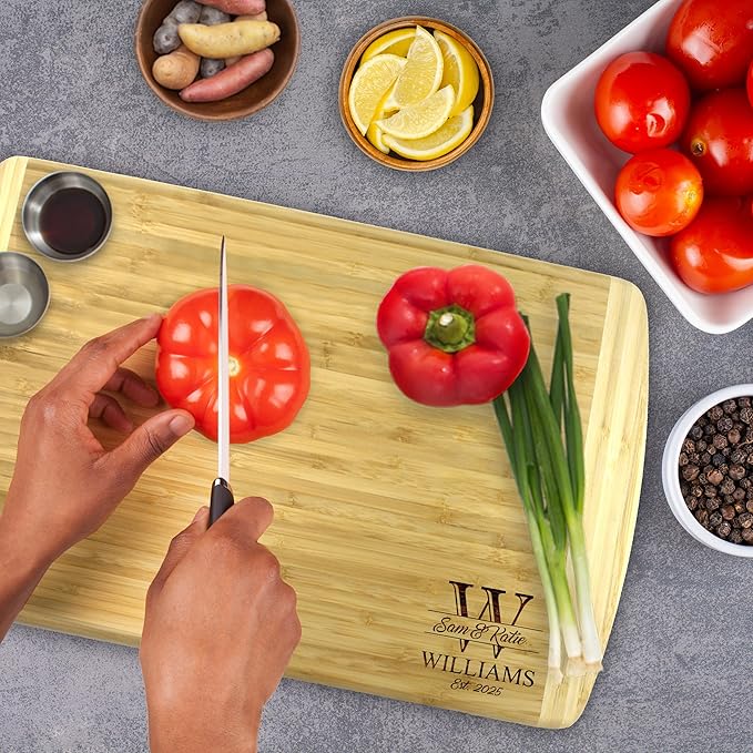 My Personal Memories Premium Bamboo Cutting Boards - Monogrammed Wedding Cutting Board Housewarming for Couples - Custom Personalized (LARGE - 18" x 12")