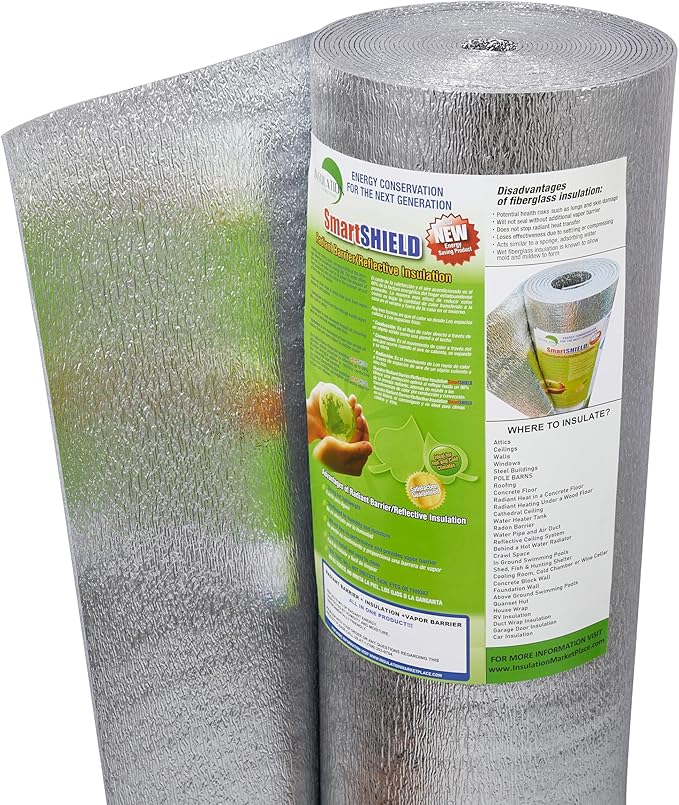 INSULATION MARKETPLACE SmartSHIELD -3mm 48 Inchx50Ft Reflective Insulation roll, Foam Core Radiant Barrier, Thermal Insulation Shield - Engineered Foil