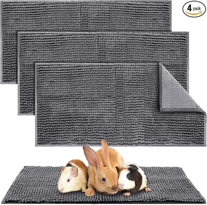 Amylove 4 Pcs Guinea Pig Cage Liner 14 x 28 Inch Washable Chenille Pee Pads Pet Dog Cat Bedding Training Mat Reusable for Small Animals Puppy Bunny Hamster Chinchilla