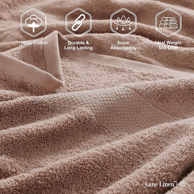 LANE LINEN 100% Cotton Bath Towel Set, 18PCs - 4 Shower Towels, 8 Washcloths, 6 Hand Towels for Bathroom - Sustainably Produced & Oeko-Tex Certified, Pet Friendly & Ultra Absorbent - Taupe