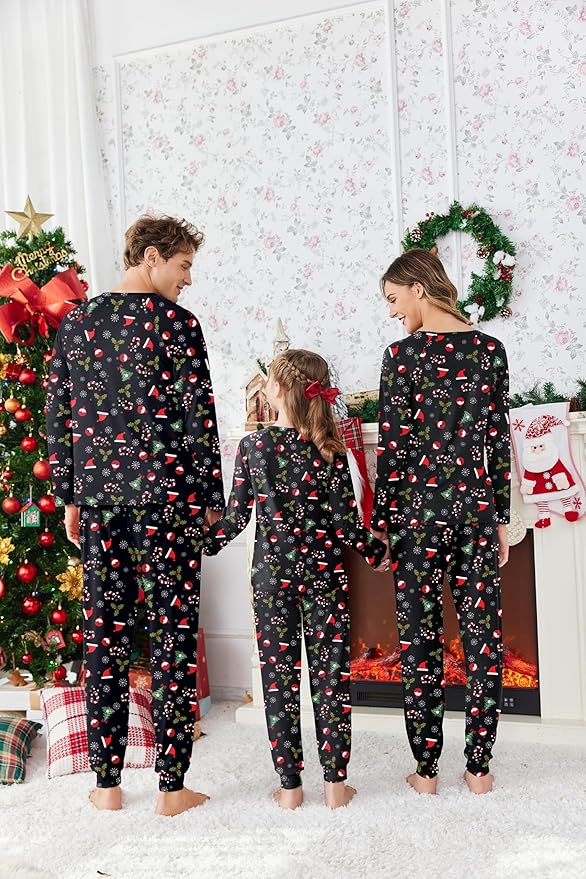 Ekouaer Family Matching Pajamas Christmas Sleepwear Long Sleeve Sleep Shirt with Plaid Pants Soft Loungewear Pjs Set S-XXL