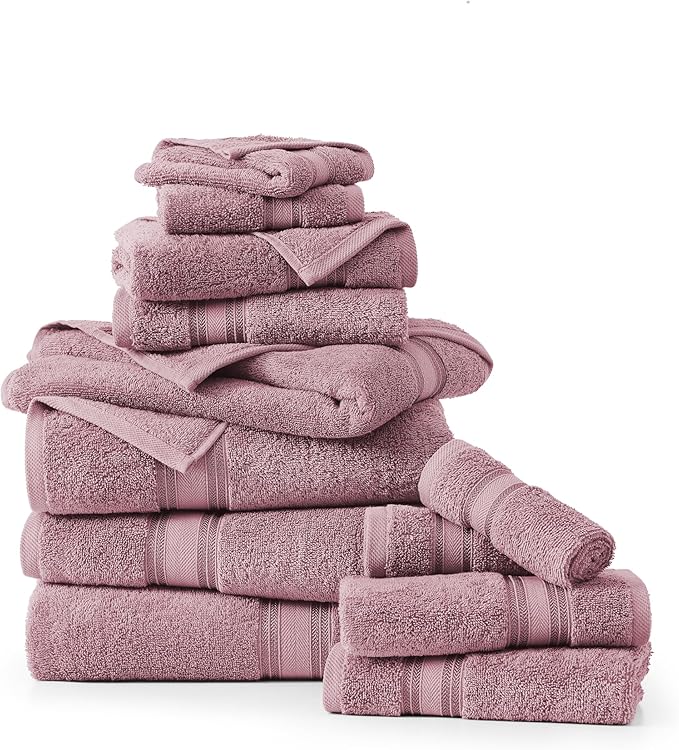 LANE LINEN Bathroom Towels Set of 12 – Zero Twist, 100% Ring-Spun Cotton, 4 Bath, 4 Handtowel & 4 Washcloths, Luxury Hotel Design, Perfect for Salon & Guests, Machine Washable – Wishful Mauve