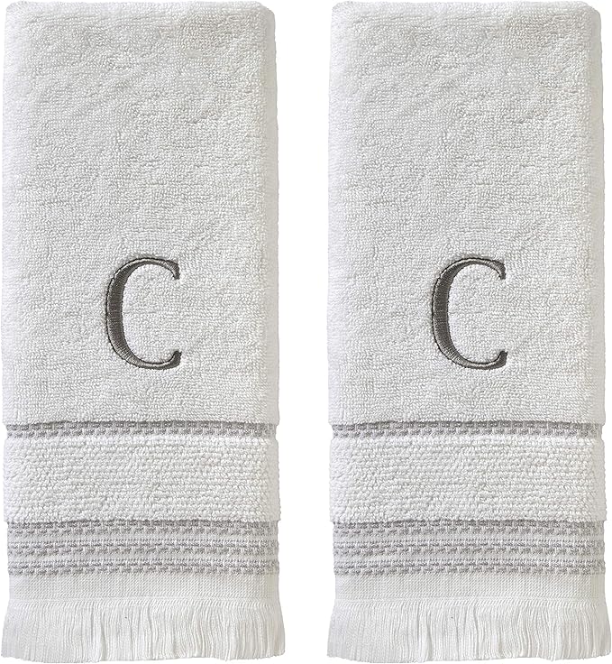 SKL Home Casual Monogram Hand Towel (2-Pack), C, 16x26, White