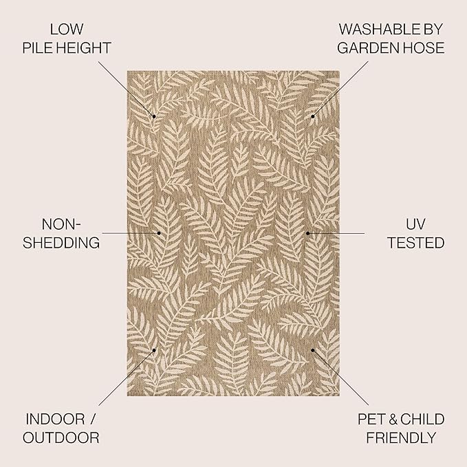 JONATHAN Y Palm Frond Indoor Outdoor Round Area Rug 6 Ft Brown/Beige, Nevis for Backyard, Patio, Porch, Easy-Cleaning, High Traffic, Pet-Friendly, Non-Shedding (SMB119A-6R)