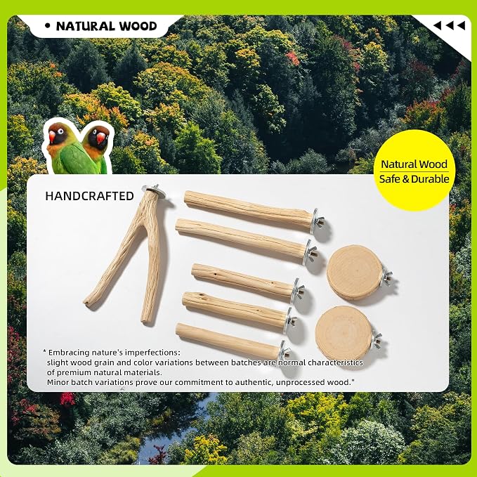 8 Pack Natural Wood Bird Perches for Cage, Perch Set