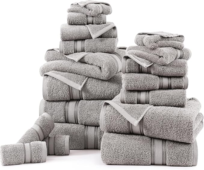 LANE LINEN 18 Pack Towels for Bathroom – 100% Ring-Spun Cotton, Zero Twist, 6 Bath, 6 Hand Towel & 6 Wash Cloths,Gentle on Body, Highly Absorbent, Remains Soft After Wash, Hotel & Spa Quality – Grey