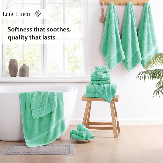 LANE LINEN 18Piece Bathroom Towels – Luxurious 100% Ring Spun Cotton, Zero Twist, Includes 6 Bath, 6 Hand & 6 Washcloths, Quick-Dry, Lightweight, Everyday Essential, Machine Washable – Aqua Sky