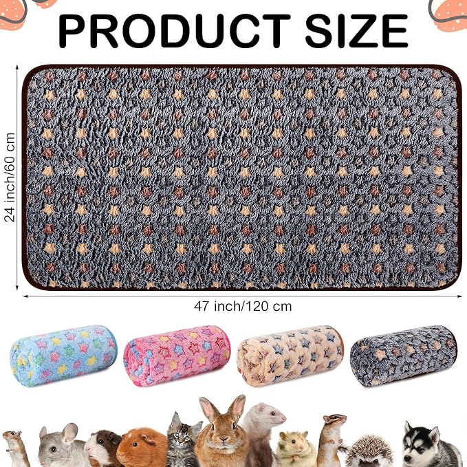 Reginary 4 Pcs Guinea Pig Fleece Blankets, Star Pattern, 24 x 47 Inch | Waterproof Washable Cage Liners, Absorbent Double Layer Bedding for Guinea Pigs, Reusable Pads for Hamsters Rabbits