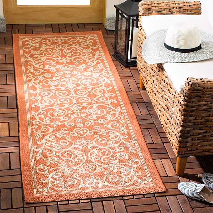SAFAVIEH Washable Rug Outdoor Courtyard Collection - 2'3" x 6'7" Runner, Terracotta & Natural, Non-Shedding & Easy Cleaning, Ideal for Patio, Entryway, Mudroom, Hallway, Kitchen (CY2098-3202)
