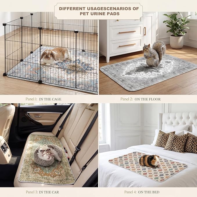 Washable Guinea Pig Pee Pads,Absorbent Reusable Guinea Pig Cage Liners,Waterproof,Leak-Proof & Non-Slip Potty Pads for Small Animals Rabbit Hamster Rat.(Gray Floral,24"x48")