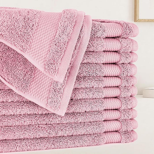 BIOWEAVES 100% Organic Cotton 700 GSM Plush Premium Washcloths 13" x 13" GOTS Certified, Face Towels Perfect for Home & Bathroom - Dusty Pink, Pack of 12
