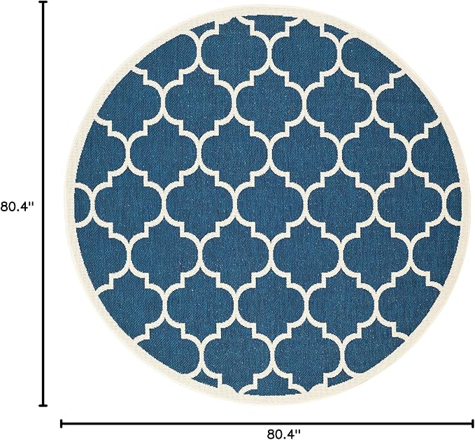 SAFAVIEH Washable Rug Outdoor Courtyard Collection - 6'7" Round, Navy & Beige, Non-Shedding & Easy Cleaning, Ideal for Patio, Backyard, Mudroom (CY6914-268)