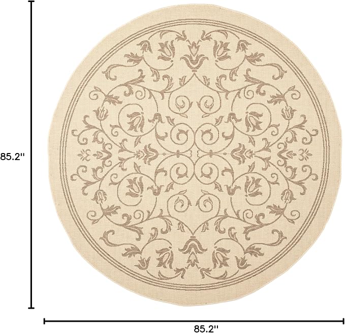 SAFAVIEH Washable Rug Outdoor Courtyard Collection - 7'10" Round, Natural & Brown, Non-Shedding & Easy Cleaning, Ideal for Patio, Backyard, Mudroom (CY2098-3001)
