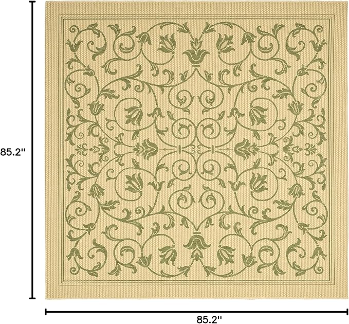 SAFAVIEH Washable Rug Outdoor Courtyard Collection - 7'10" Square, Natural & Olive, Non-Shedding & Easy Cleaning, Ideal for Patio, Backyard, Mudroom (CY2098-1E01)