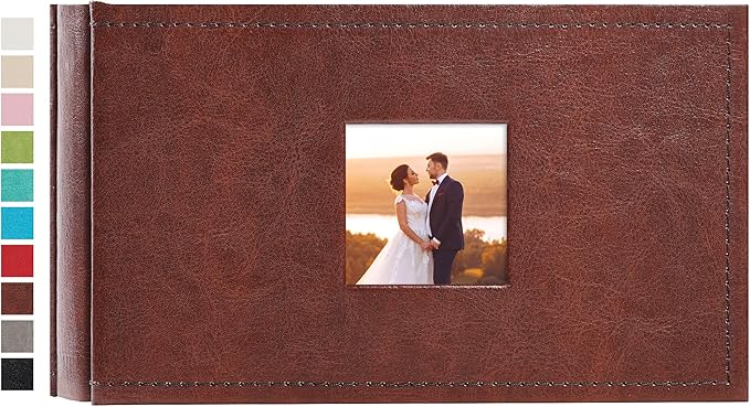 potricher Small Photo Album 4x6 100 Photos Leather Cover Picture Book with 100 Horizontal Pockets for Family Wedding Anniversary and Baby (Brown)