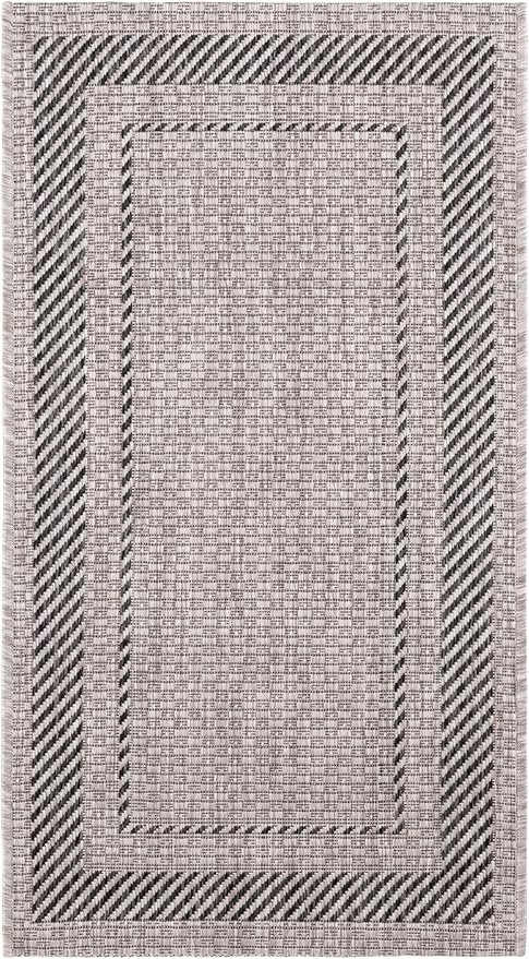 SAFAVIEH Washable Rug Outdoor Courtyard Collection - 2'3" x 5', Beige & Black, Non-Shedding & Easy to Clean, Ideal for Patio, Backyard, Mudroom (CY8477-36612)
