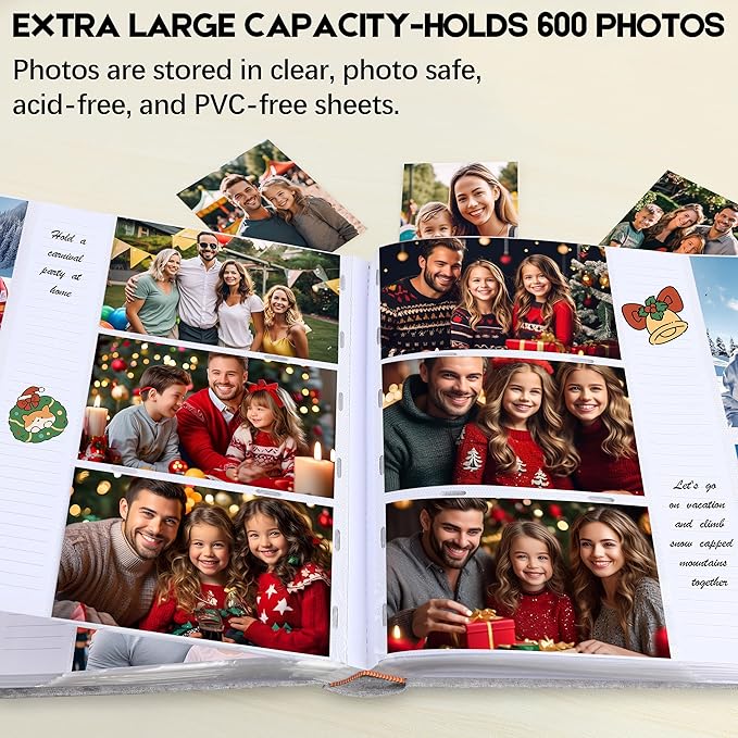 Photo Album 4x6 600 Photos with Writing Space,4 x 6 Photo Book Linen Cover with Front Window, 4x6 Picture Album, 600 Photos Photo Album Book for Wedding Kids Travel Family Baby Pictures (Grey)