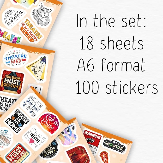 100Pcs Theatre Stickers for Laptop, Drama Stickers and Decals - Theatre Gifts - Drama Party Supplies - Gift for Women & Men