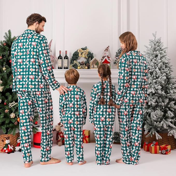 ANGELGGH Family Christmas PJs Matching Sets 2 Pcs Festival Party Pajamas Holiday Warm Sleepwear Couples Button Loungewear