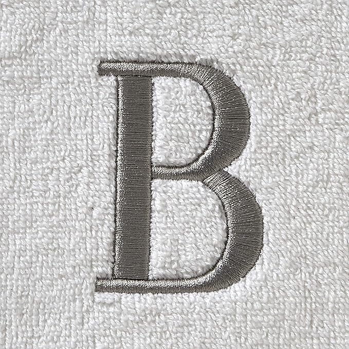 SKL Home Casual Monogram Hand Towel Set, B, 16x26, White 2 Count