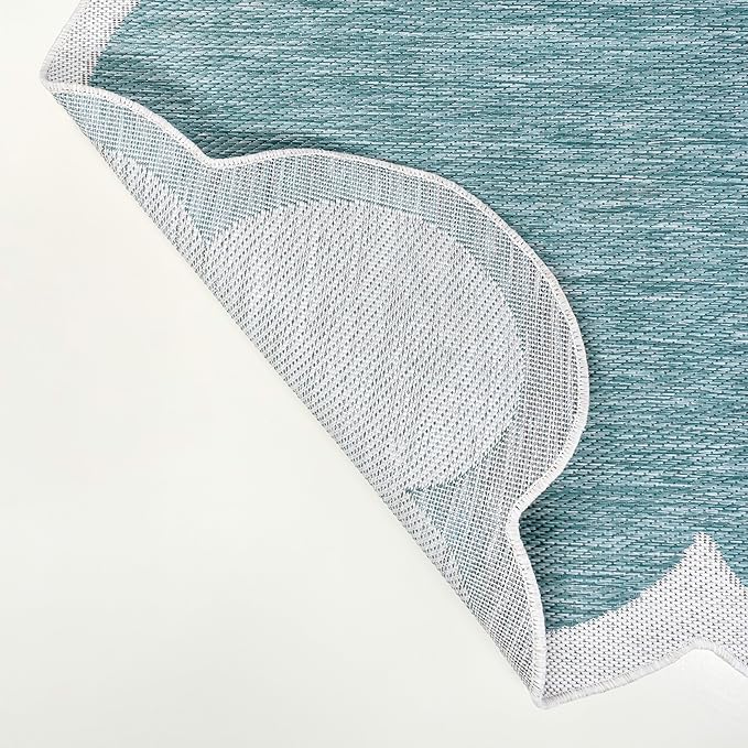 JONATHAN Y Cottage Two-Tone Scalloped Indoor Outdoor Area Rug 4X6 Turquoise/Cream, Alice Classic for Backyard, Patio, Porch, Easy-Cleaning, High Traffic, Pet-Friendly, Non-Shedding (SHP103D-4)