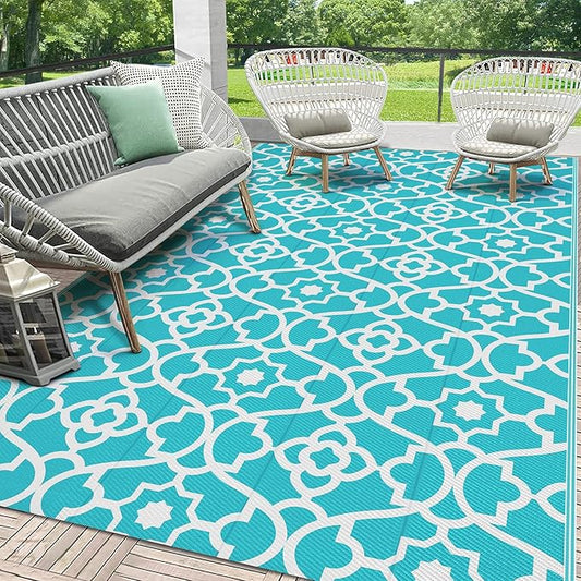 HEBE Outdoor Rug Waterproof 5x8, Plastic Straw Rug Camping Rug, Reversible Outdoor Patio Rugs RV Mat Clearance, Indoor Outside Floor Carpet for Porch,Deck,Camper,Balcony,Backyard