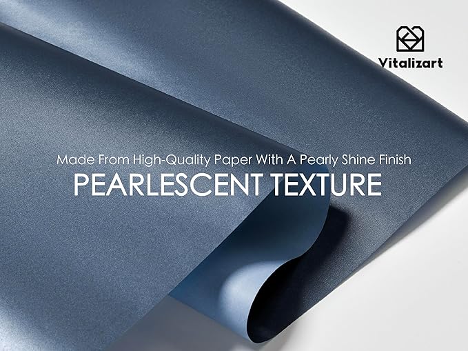 Vitalizart Blue Wrapping Paper Set 17" Pearly-Lustre With Silk Like Satin Ribbon & Gift Tags Recyclable Christmas Gift Wrapping Birthday Baby Shower Wedding Handmade Crafts 197"(16.4 Ft)