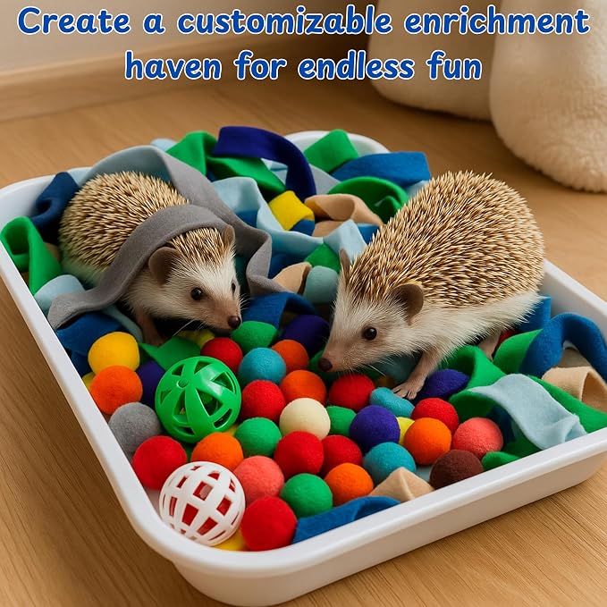 Dig-Box Tray For Hedgehog Cage With Ball Toy, Funny Dig-Box Tray Toys for Hedgehogs, Ball Bell Toy for Hamster Ferret Kitten Cat, Hedgehog Accessories, Small Animal Accessories (White, 8.4*5.9*1.6in)