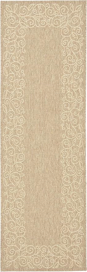 SAFAVIEH Washable Rug Outdoor Courtyard Collection - 2'3" x 6'7" Runner, Dark Beige & Beige, Non-Shedding & Easy Cleaning, Ideal for Patio, Backyard, Mudroom (CY5139B)