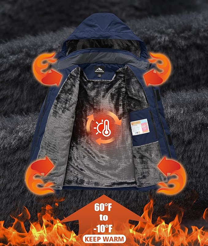 Mens Winter Snow Jacket Waterproof Ski Jackets Snowboard Rain Warm Coat Insulated Hood Fleece Lined