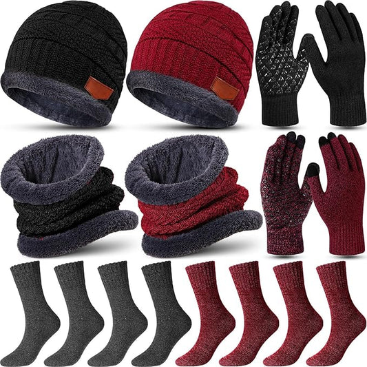 10 Pieces Winter Hat Beanie Scarf Touch Screen Gloves and Sock Set Slouchy Knit Skull Cap Beanies Fleece Lining Neck Warmer