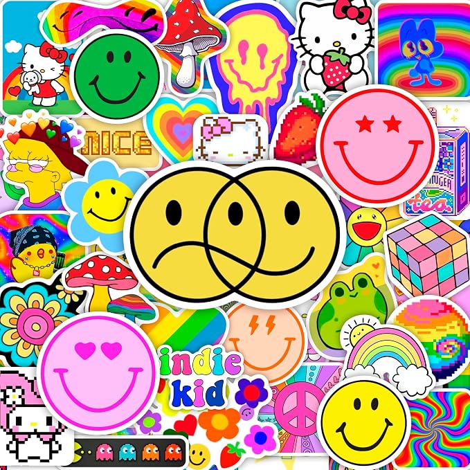 BulbaCraft BulbaCraft 100Pcs Indie Stickers Aesthetic, Kidcore Stickers, 90s & 2000s Laptop Decals, Y2K Decals, Indie Stuff, Gifts for Women & Men