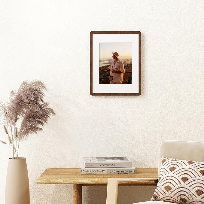 11x14 Picture Frame, Solid Oak Wood Frame 11 x 14 for Wall, Rustic Wooden Frames 11 by 14 with Tempered Glass, 11x14 Frame with Mat for 8x10, Home Decor Photo Frames 11"x14", Walnut Color, 3 Pack