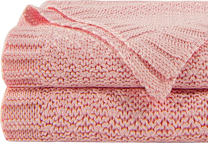 NTBAY Cable Knit Cooling Bed Blanket, Soft and Breathable Oversized Twin Bed Blanket 60x80 Inches Made from Rayon Derived from Bamboo for Bedroom, Travel, Pink