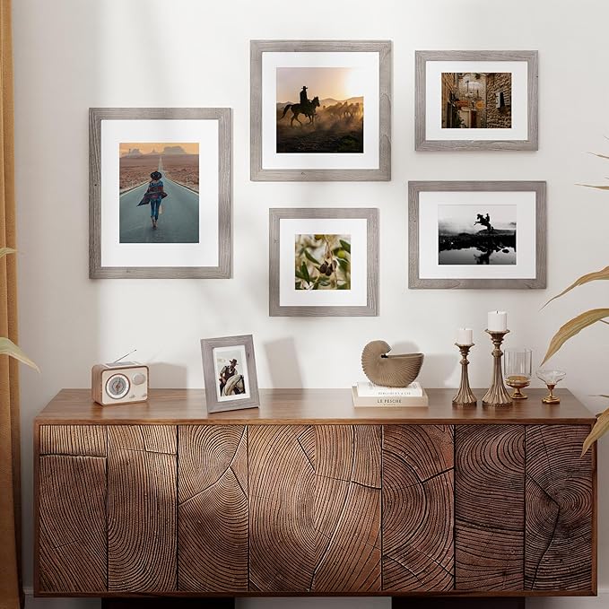 Fun Memories 16x16 Picture Frame, Square Wood Frames With Tempered Glass for Wall - Display Pictures 12x12 With Mat or 16x16 Without Mat, Grey, 1 Pack