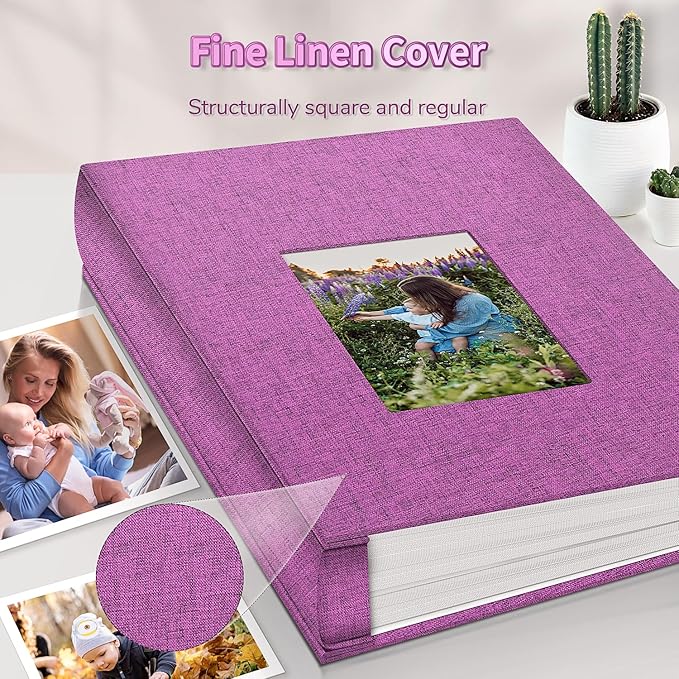Photo Album 4x6 with 1000 Pockets,Slip-in Picture Albums,Linen Cover Memory Book with Front Window,White Page Vertical Photo Book for Wedding,Family,Anniversare,Baby,Vacation