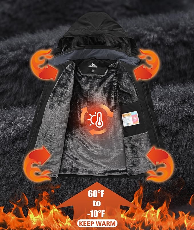 Mens Winter Snow Jacket Waterproof Ski Jackets Snowboard Rain Warm Coat Insulated Hood Fleece Lined