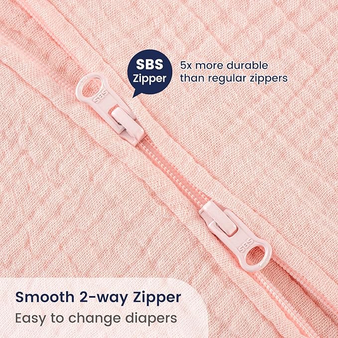PHF 100% Muslin Cotton Baby Sleep Sack, 12-18 Months Baby Wearable Blanket with 2-Way Zipper, 2 Pack Soft Breathable Cooling 0.5 TOG Large Size Sleeveless Sleeping Bag for Girls, Pink Floral