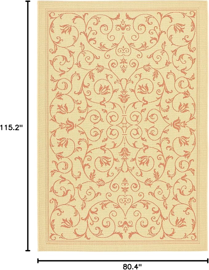 SAFAVIEH Washable Rug Outdoor Courtyard Collection - 6'7" x 9'6", Natural & Terracotta, Non-Shedding & Easy Cleaning, Ideal for Patio, Backyard, Mudroom (CY2098-3201)
