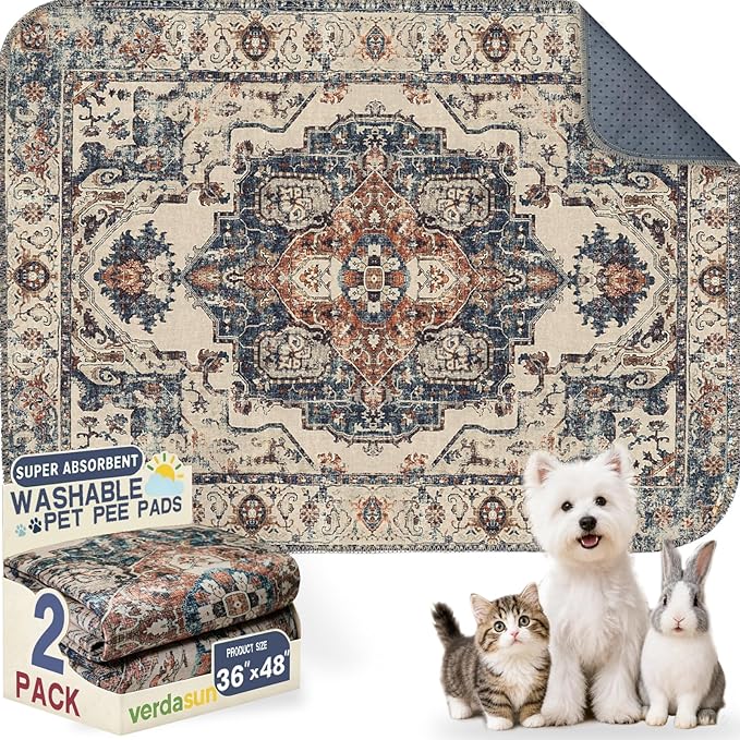 Washable Pee Pads for Dogs, Reusable Puppy Potty Training Pads, Ultra-Absorbent Thick Waterproof Leak-Proof Non-Slip Pads & Mat for Crate, Playpen, Floor, Whelping & Housebreaking , 2 Pack 36"x48"