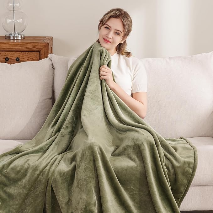 Berkshire Blanket Classic Velvetloft® Solid Throw Blanket, Lightweight Cozy Flannel Plush Throw Blanket for Bed and Couch, Dark Sage, 50×60 Inches