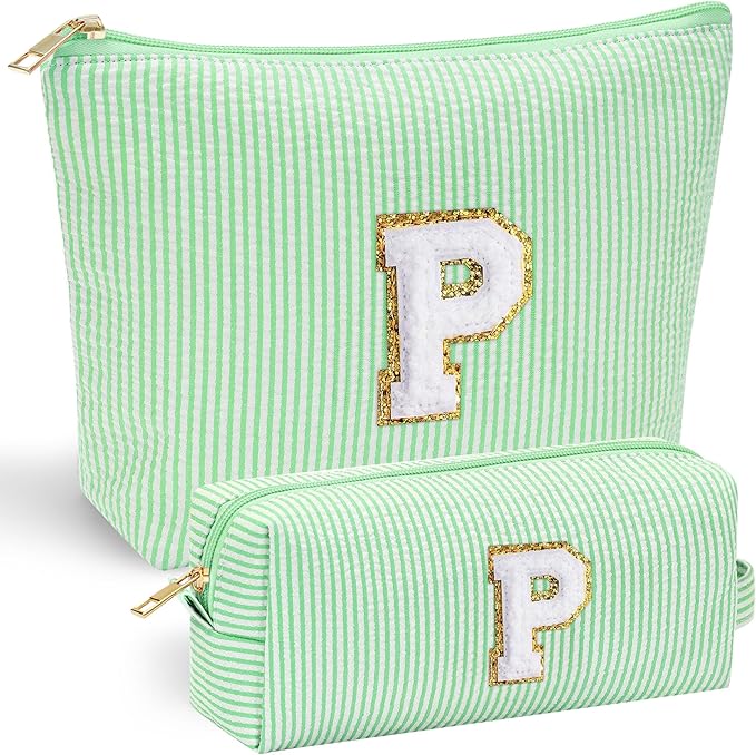 YOOLIFE Makeup Bag for Women - Monogram Cute Initial Makeup Bags Cosmetic Toiletry Pouch Make Up Case for Women Her Best Friend Friendship Sister Teacher, Personalized Birthday Gifts for Women P